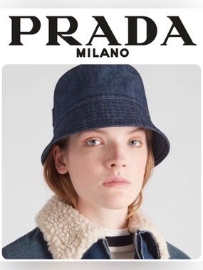 Prada Denim Dark Wash Logo Plate Bucket Hat